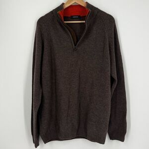 Cortefiel‎ Sweater Pullover Wool Brown Lightweight 1/4 Zip